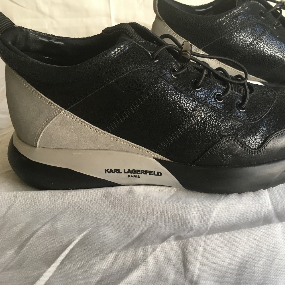 Karl Lagerfeld Mens Black Crackle Sneaker